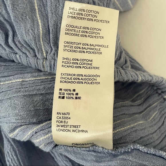 NEW Free People Cedar Lace Trim Popover Blouse Top Blue Gauze Cotton Medium - Picture 10 of 11